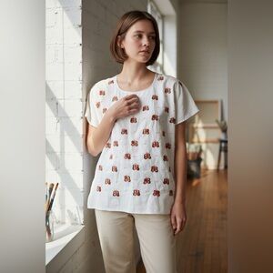Dolman Handmade and Embroidered Butterfly Print Cotton Top Boxy Oversized Small